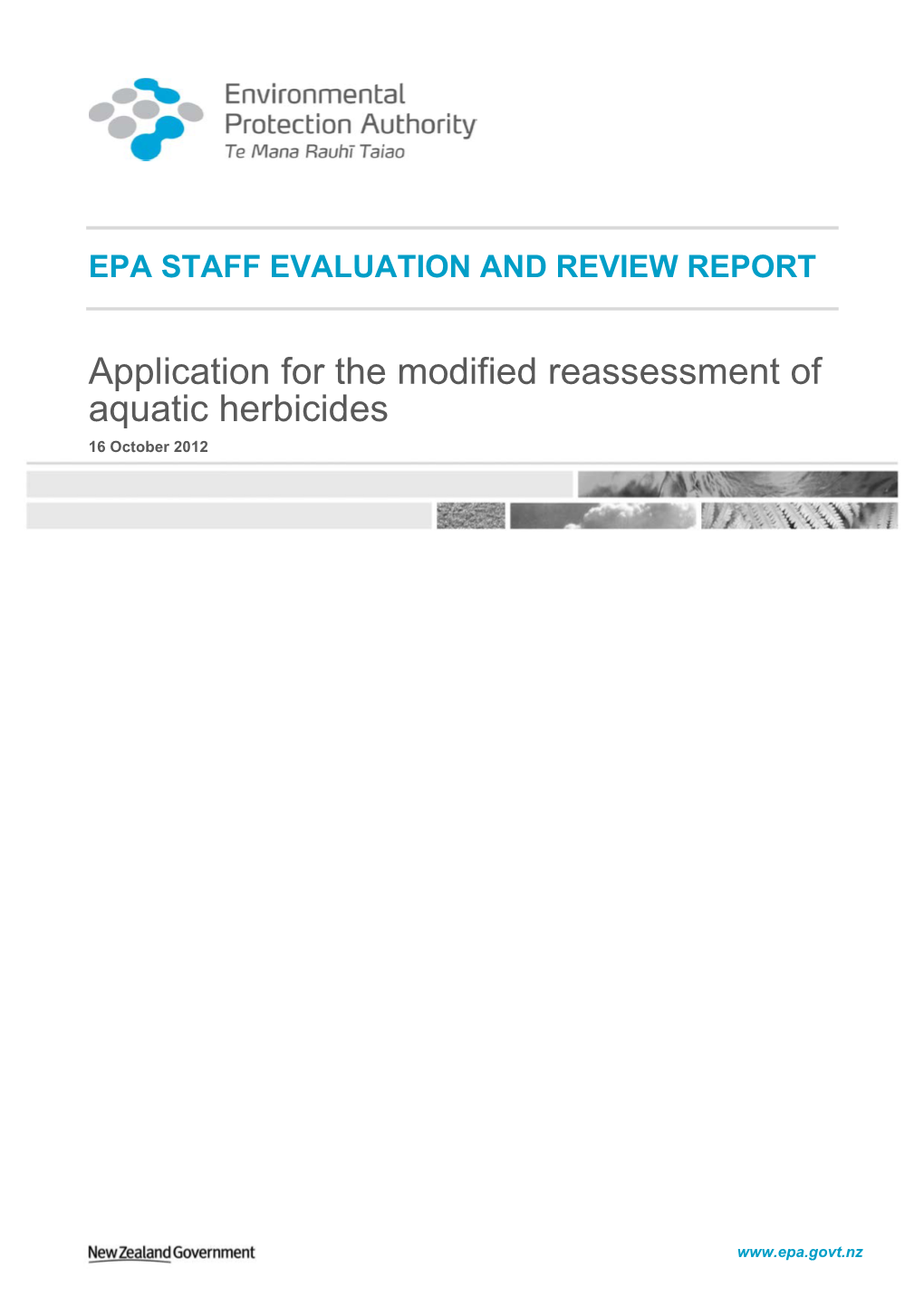 Application for the Modified Reassessment of Aquatic Herbicides 16 October 2012