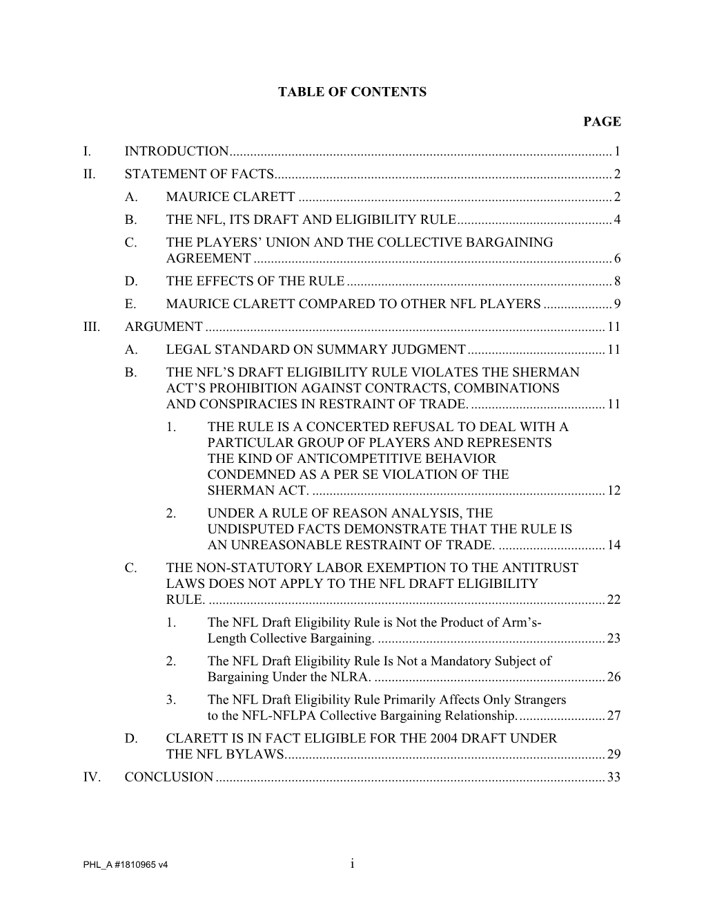 Clarett's Motion for Summary Judgment