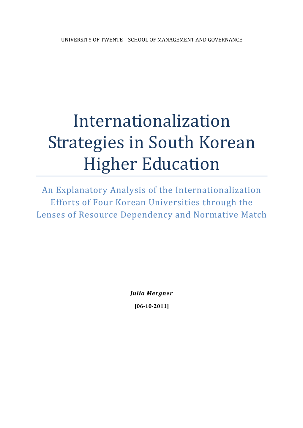 Internationalization Strategies in South Korean Higher Education