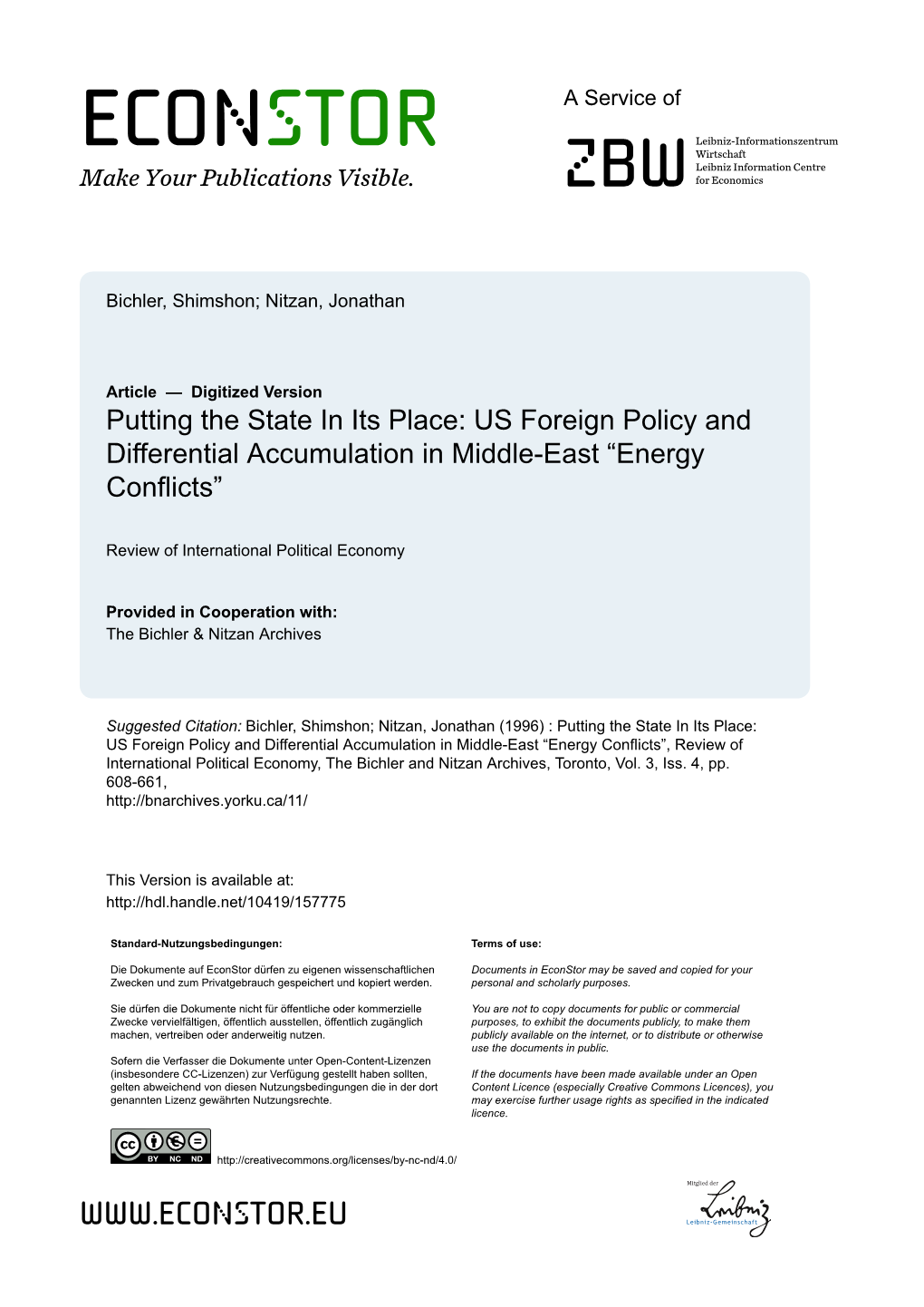 Putting the State in Its Place: US Foreign Policy and Differential Accumulation in Middle-East “Energy Conflicts”