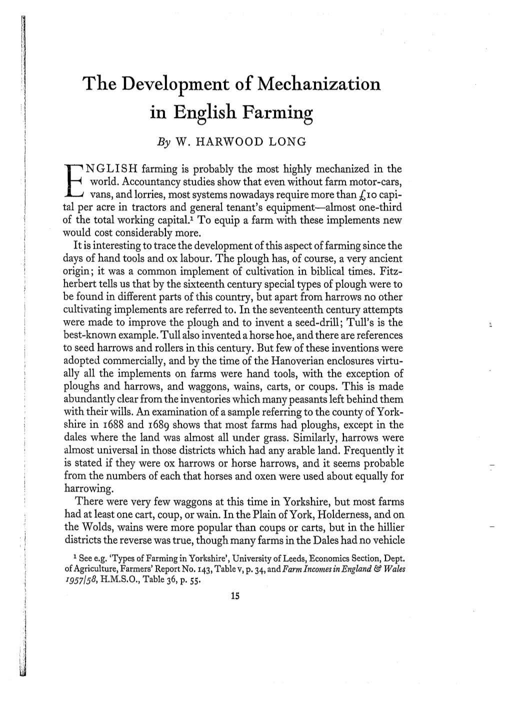 The Development of Mechanization in English Farming