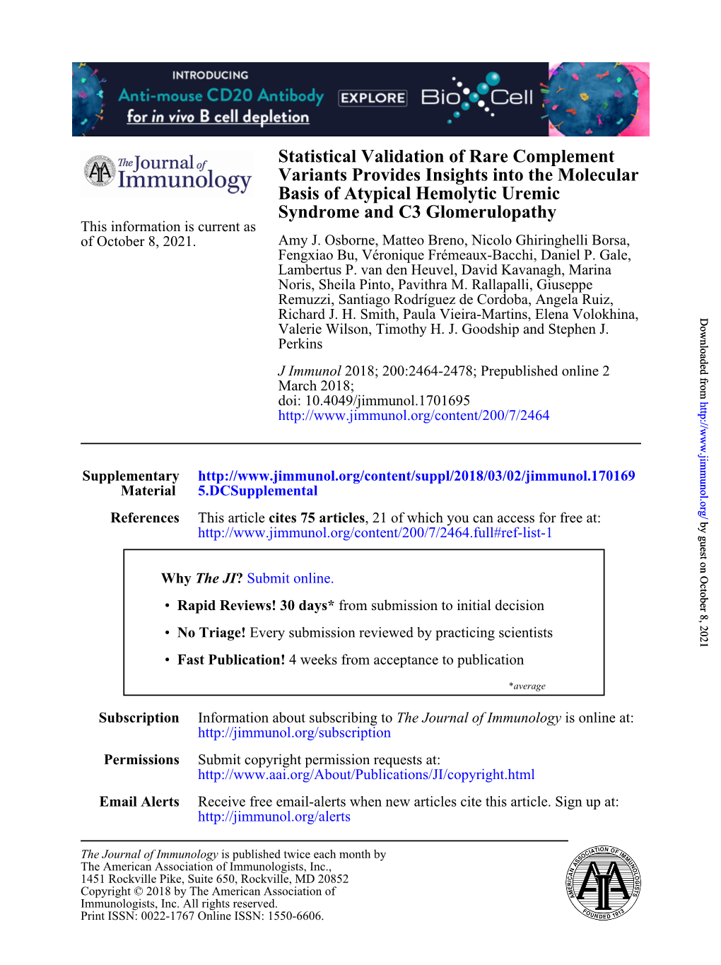 Statistical Validation of Rare Complement Variants Provides