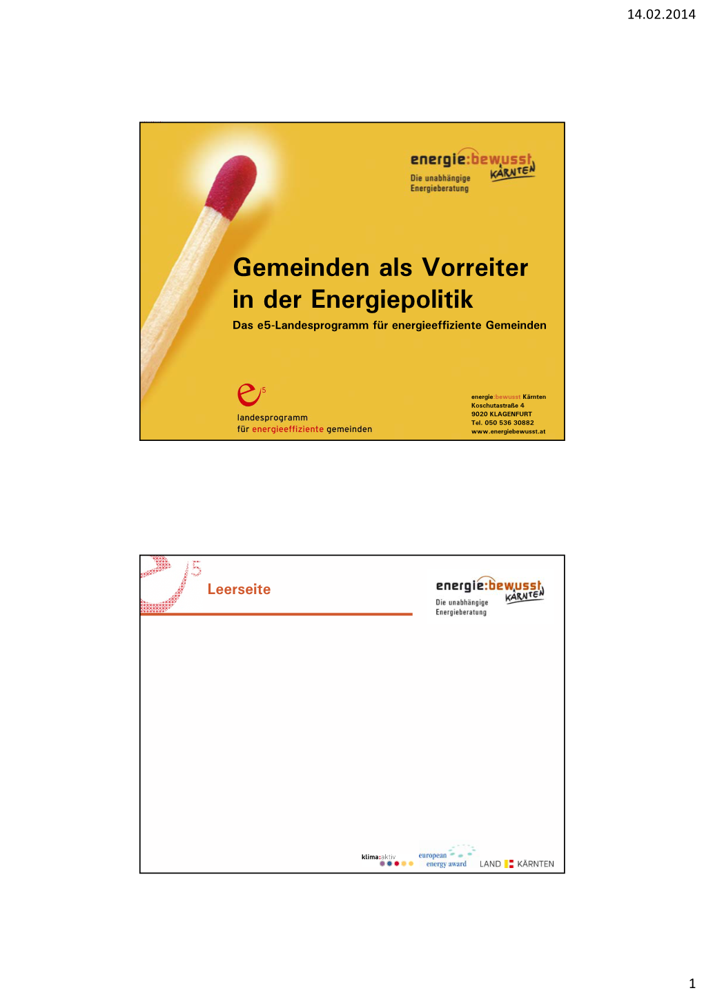 Gemeinden Als Vorreiter in Der Energiepolitik Das E5-Landesprogramm Für Energieeffiziente Gemeinden