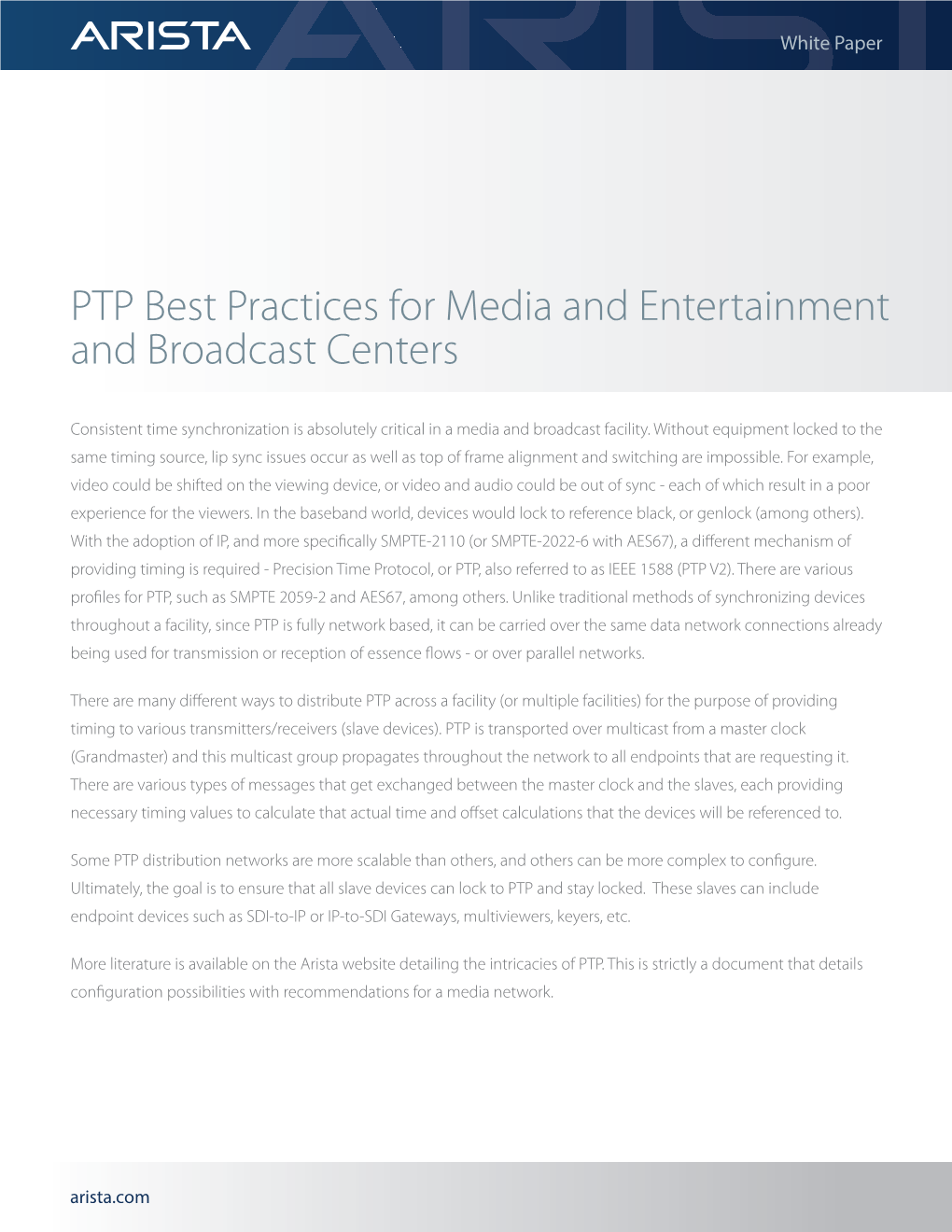 PTP Best Practices for Media and Entertainment and Broadcast Centers