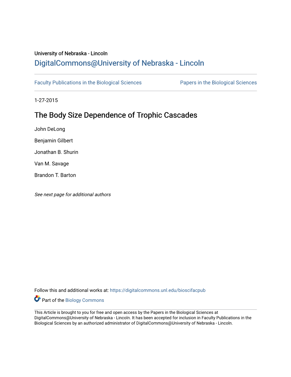 The Body Size Dependence of Trophic Cascades