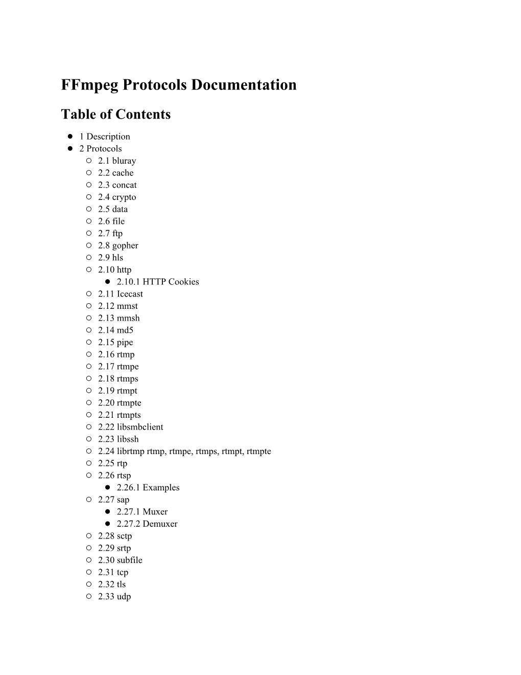 Ffmpeg Protocols Documentation Table of Contents