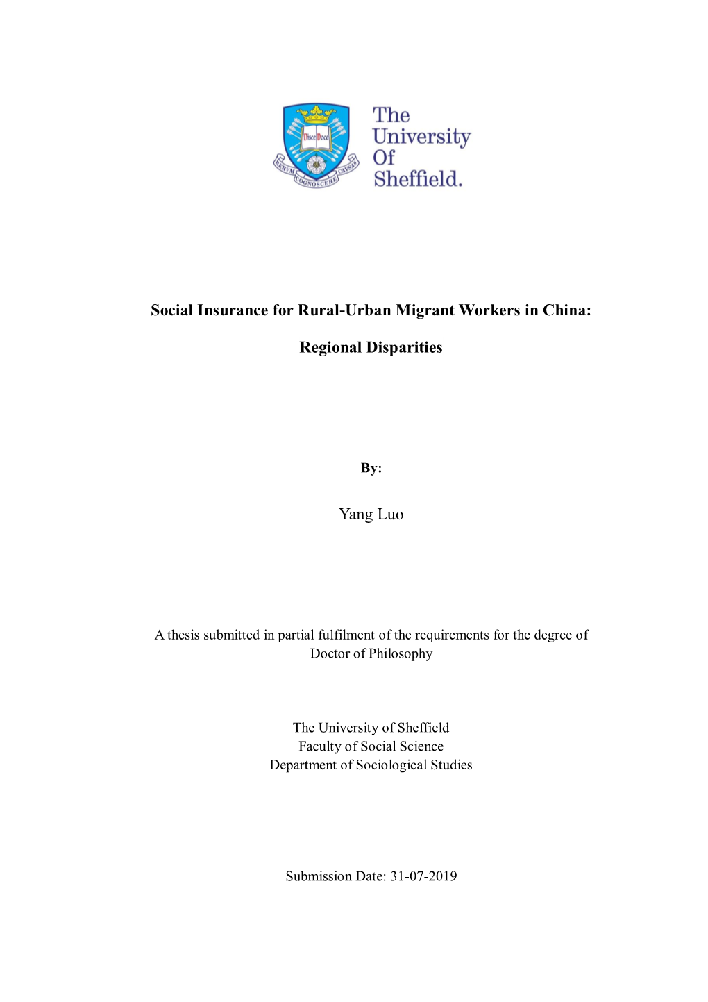 Social Insurance for Rural-Urban Migrant Workers in China: Regional Disparities Yang