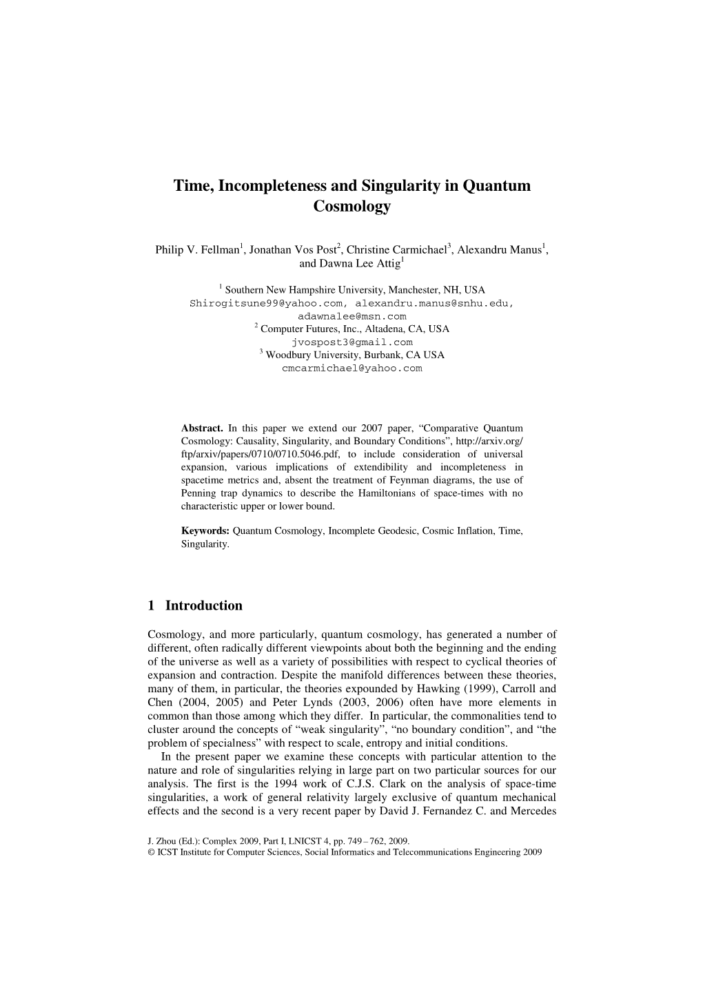 Time, Incompleteness and Singularity in Quantum Cosmology