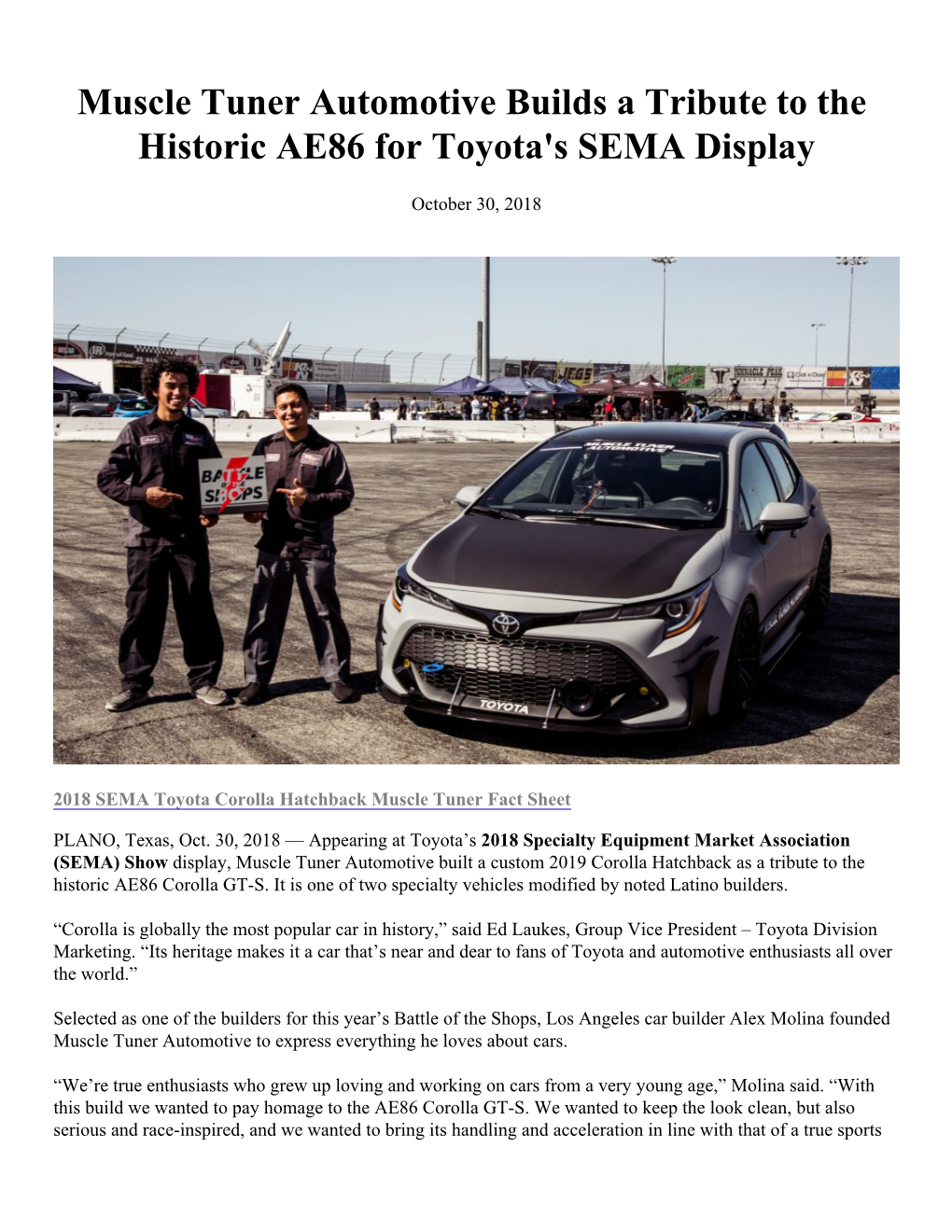 Muscle Tuner Automotive Builds a Tribute to the Historic AE86 for Toyota's SEMA Display