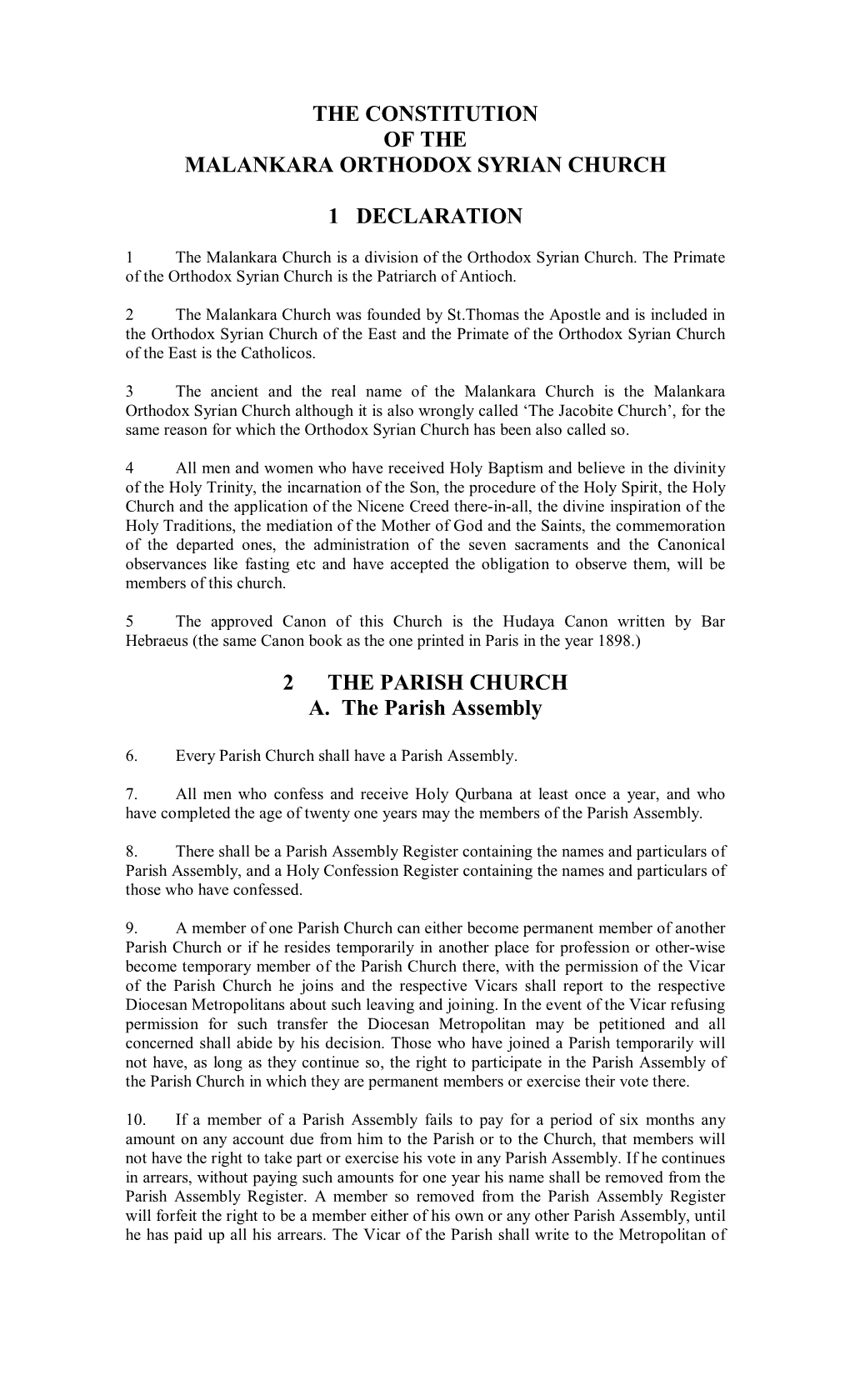 The Constitution of the Malankara Orthodox Syrian Church