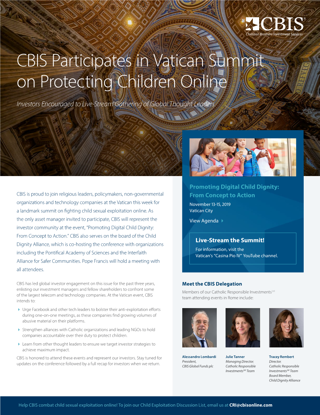 CBIS Participates in Vatican Summit on Protecting Children Online