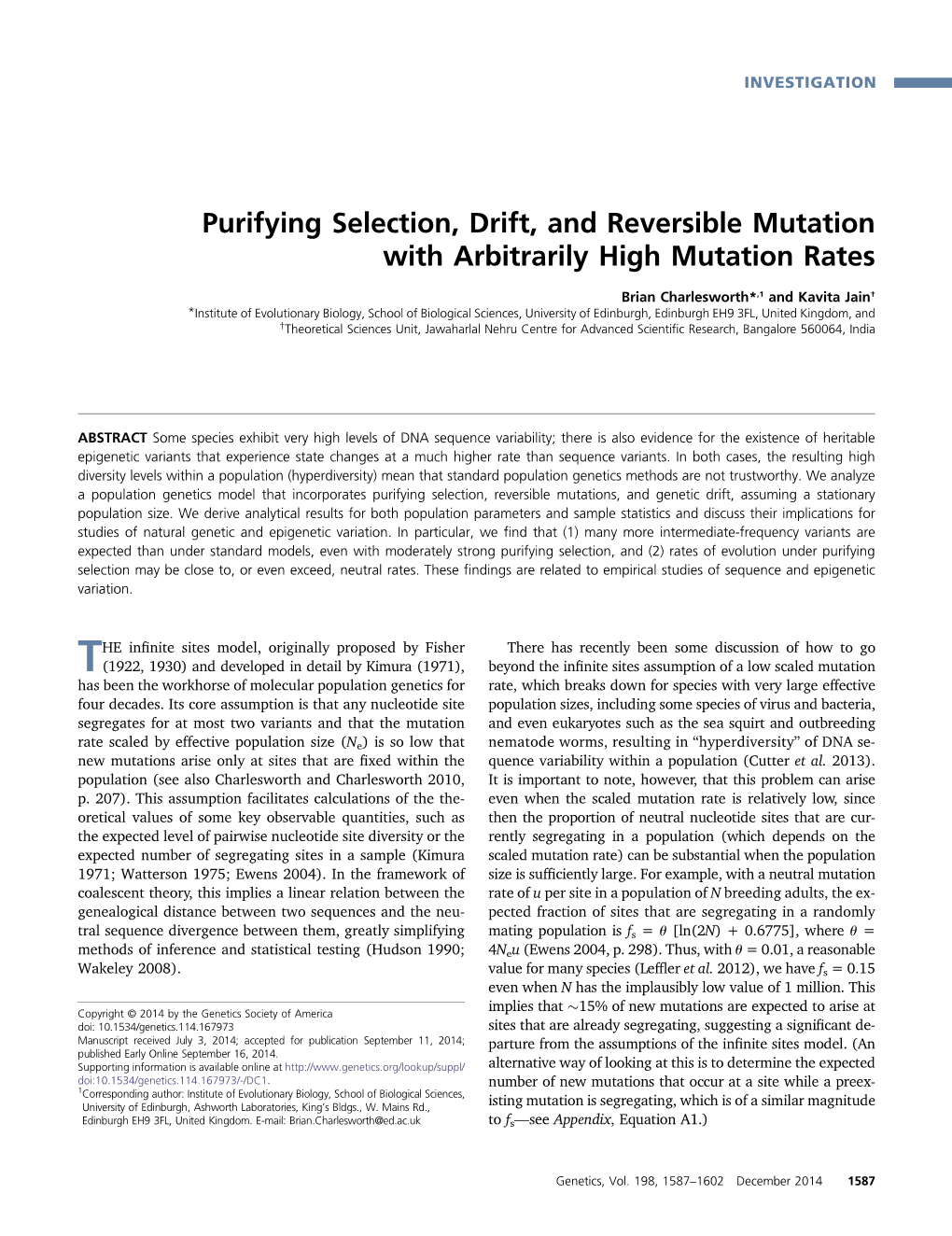 Purifying Selection, Drift, and Reversible Mutation with Arbitrarily High Mutation Rates