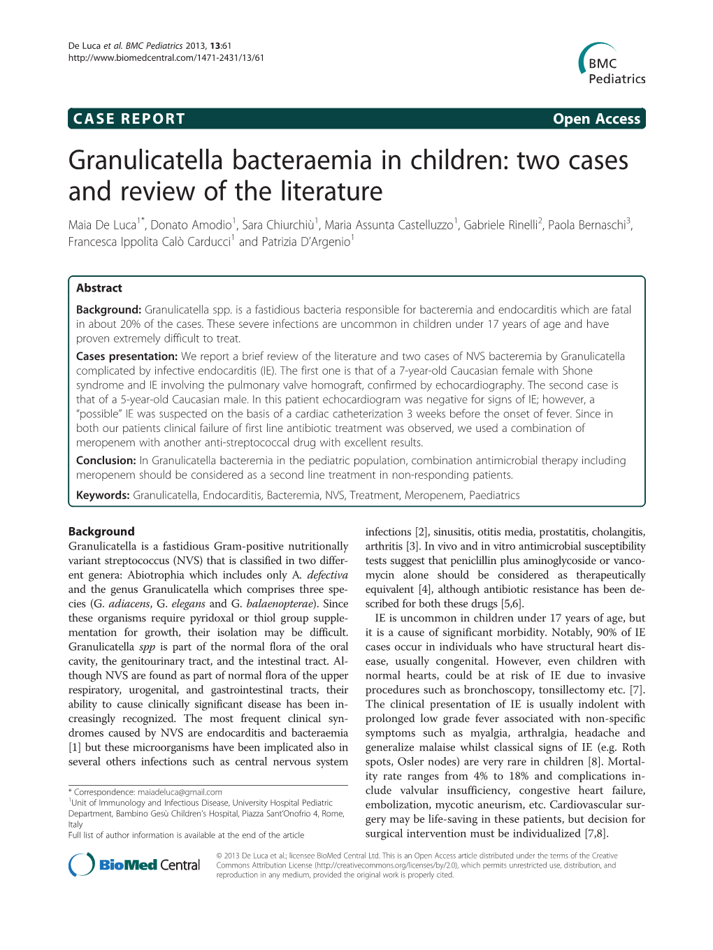 Granulicatella Bacteraemia in Children: Two Cases and Review of the Literature