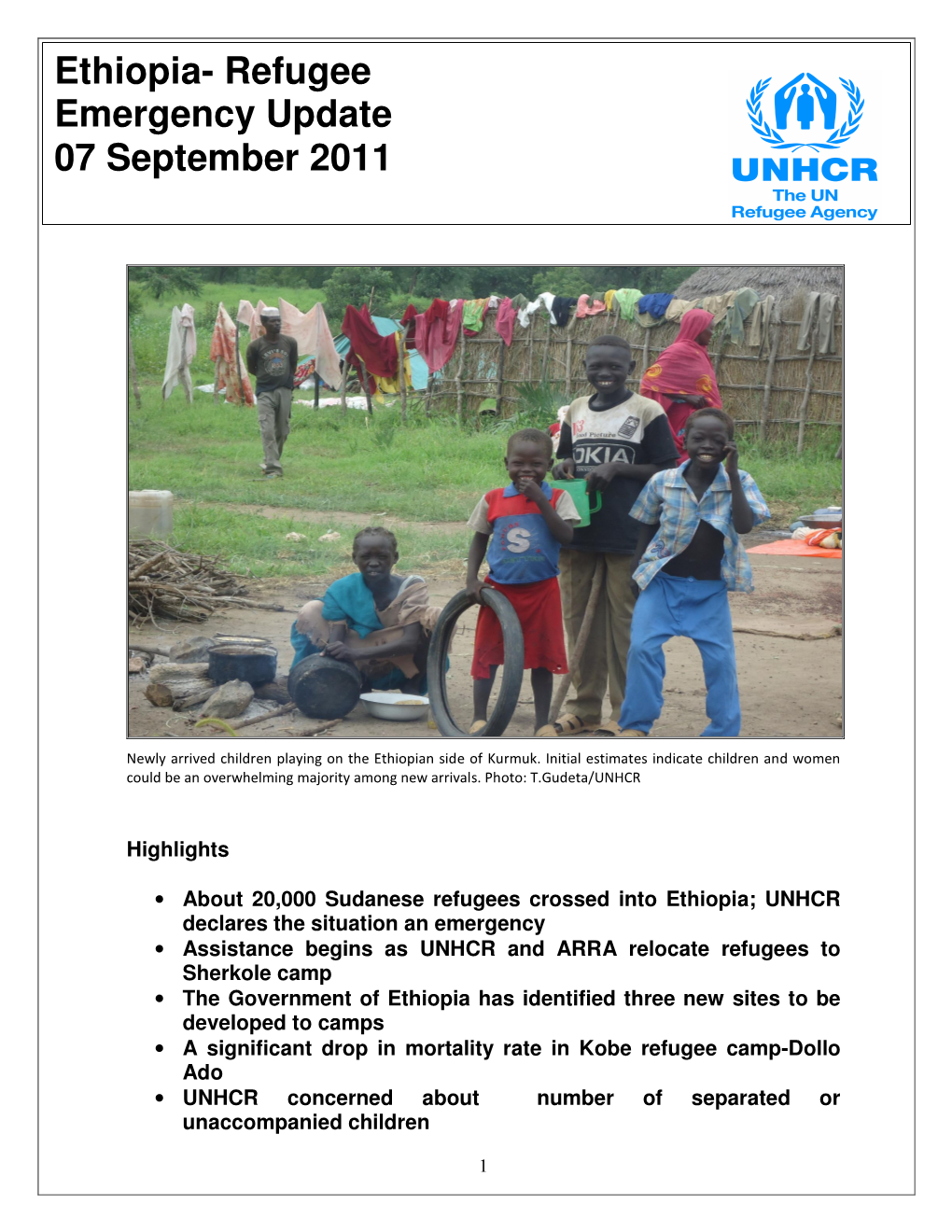 Ethiopia- Refugee Emergency Update 07 September 2011