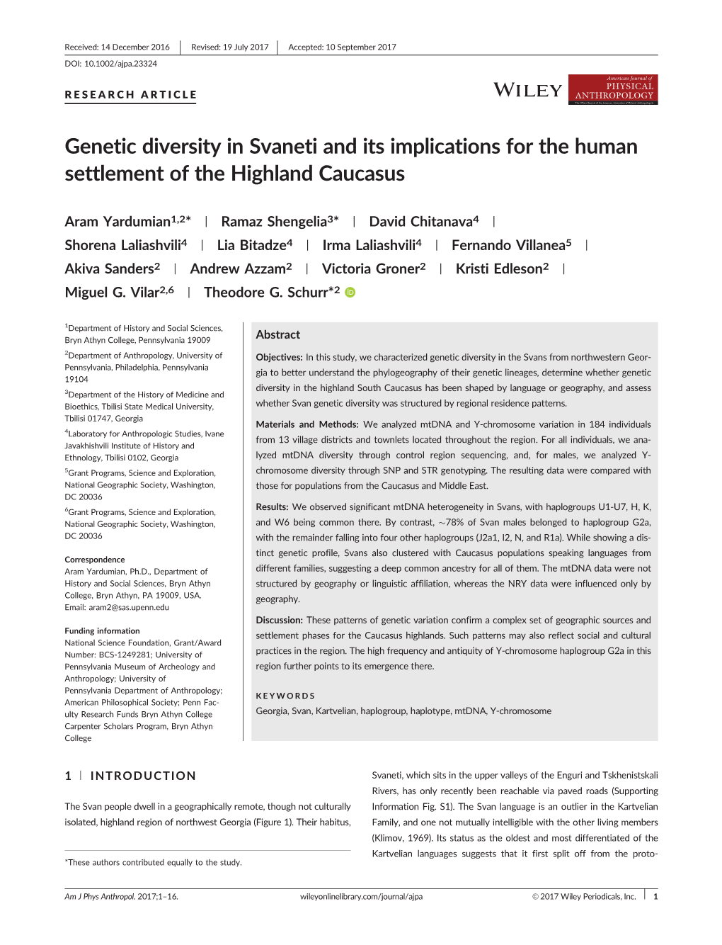 Genetic Diversity in Svaneti and Its Implications for the Human Settlement of the Highland Caucasus