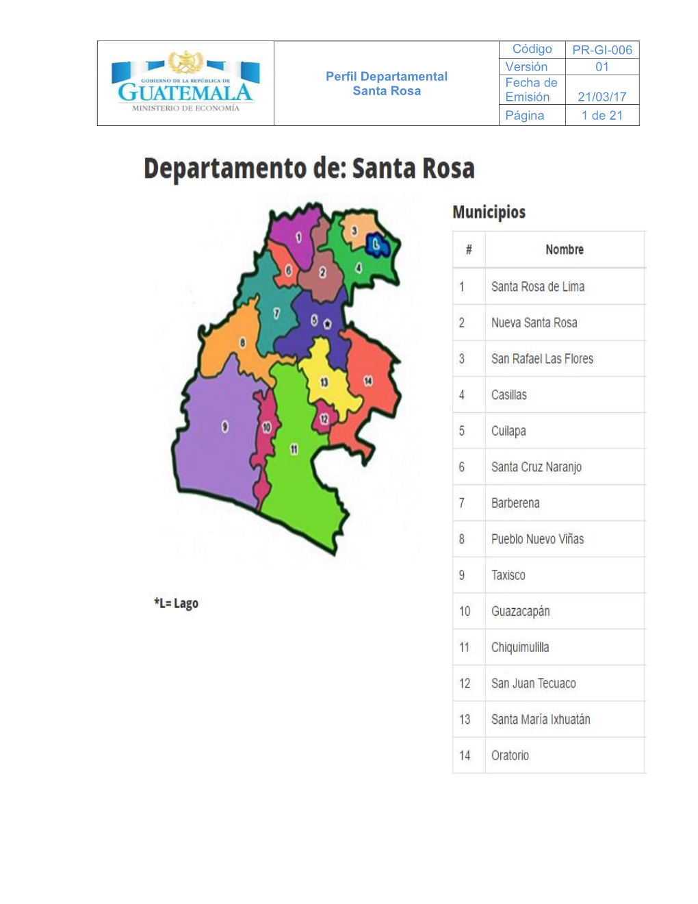 Perfil Departamental Santa Rosa Código PR-GI-006 Versión 01 Fecha De Emisión 21/03/17 Página 1 De 21