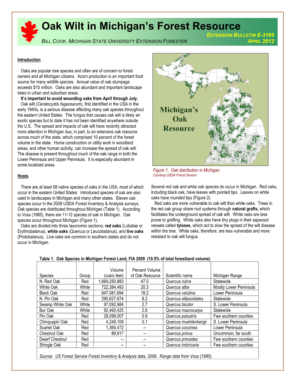 Oak Wilt in Michigan's Forest Resource