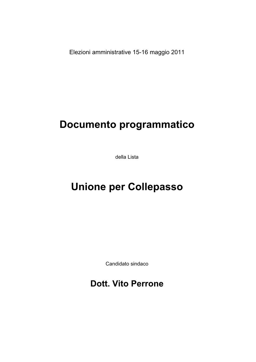 Documento Programmatico Unione Per Collepasso