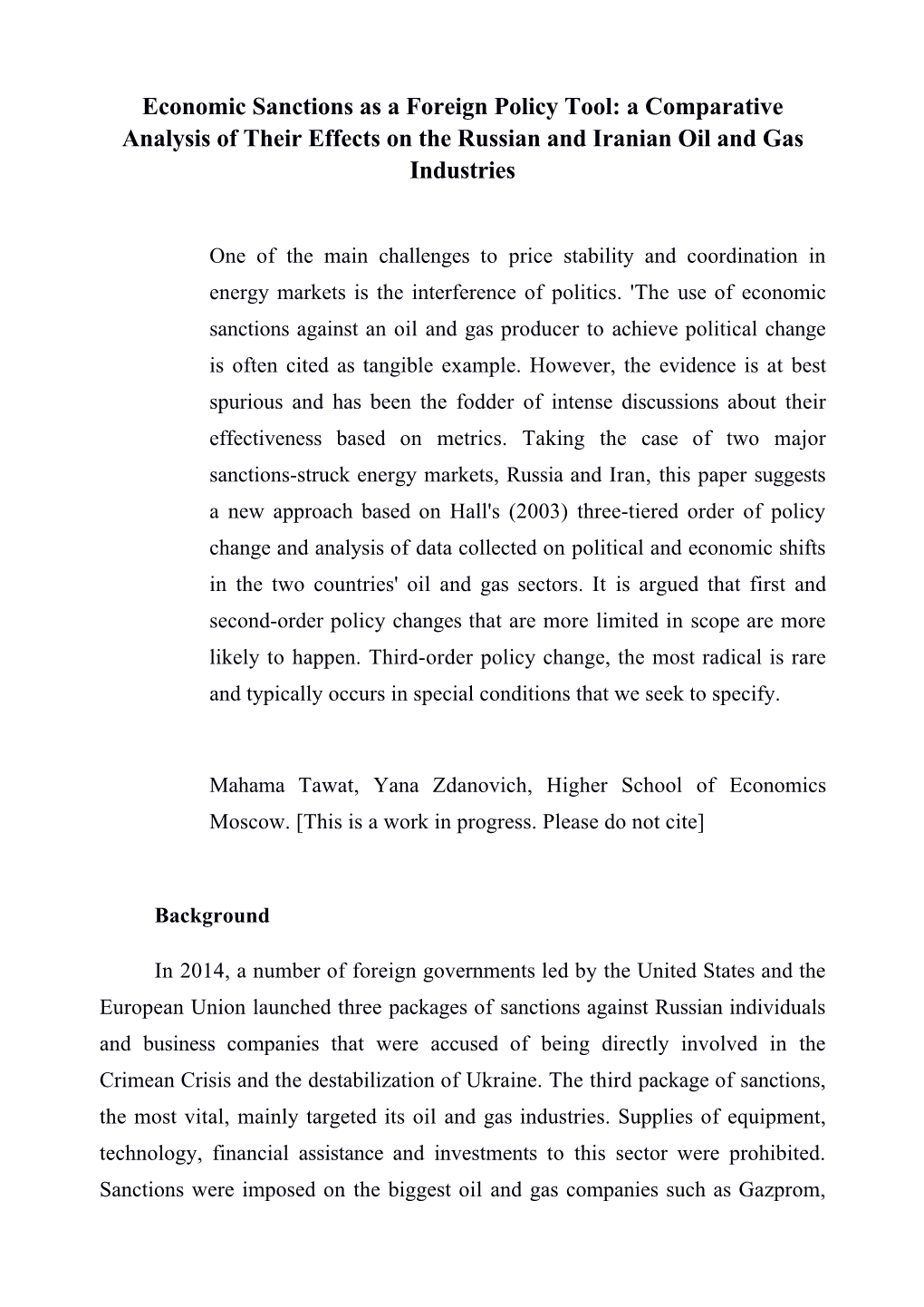Economic Sanctions As a Foreign Policy Tool: a Comparative Analysis of Their Effects on the Russian and Iranian Oil and Gas Industries