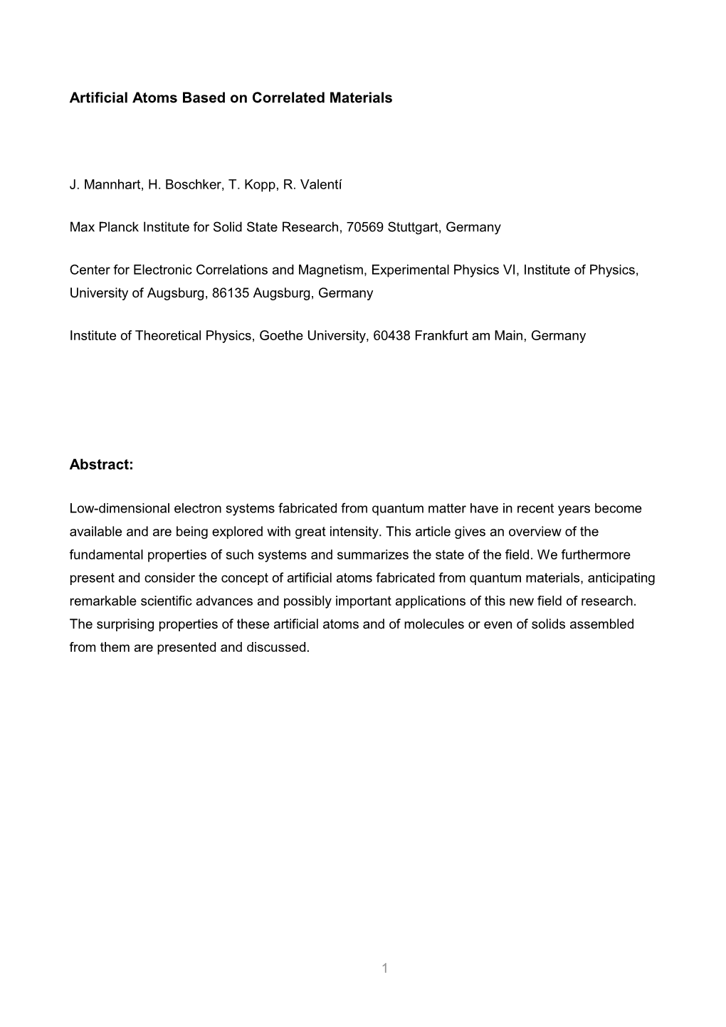 Artificial Atoms Based on Correlated Materials Abstract