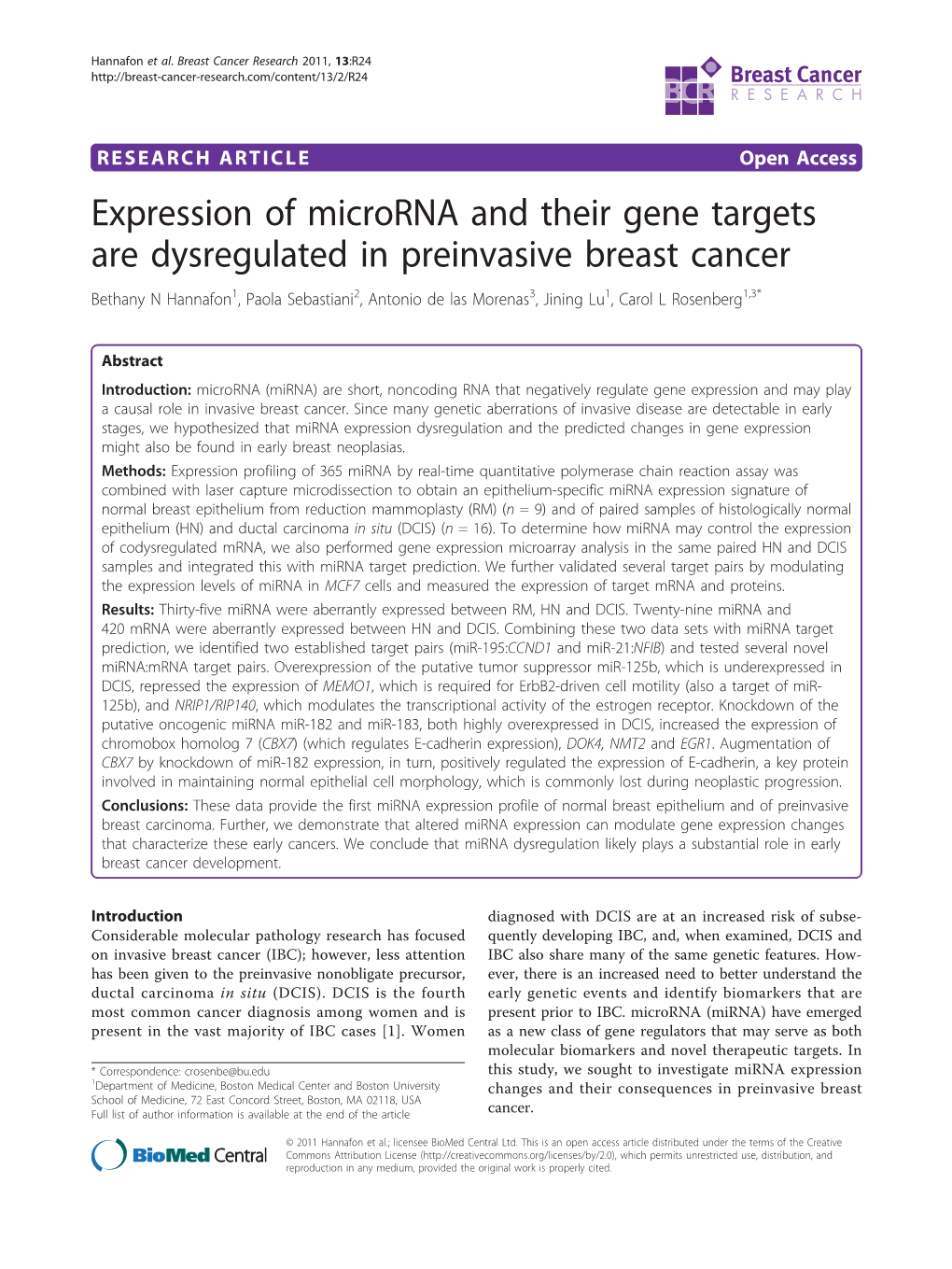 Expression of Microrna and Their Gene Targets Are Dysregulated In