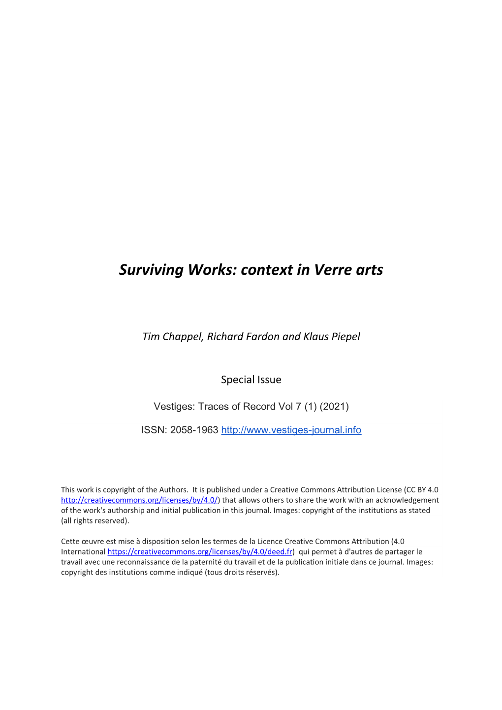 Surviving Works: Context in Verre Arts