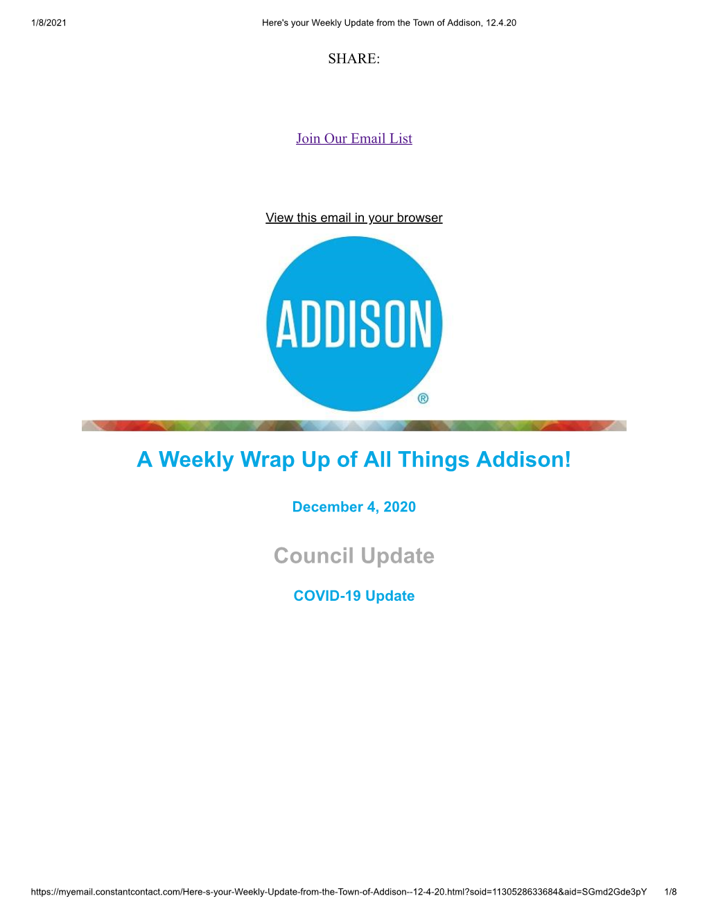 A Weekly Wrap up of All Things Addison! Council