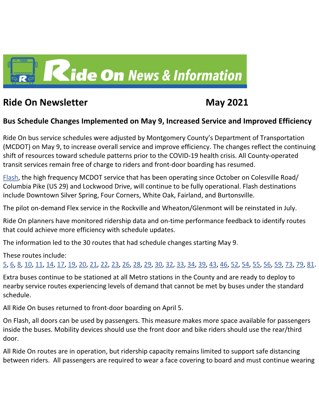 Ride on Newsletter May 2021