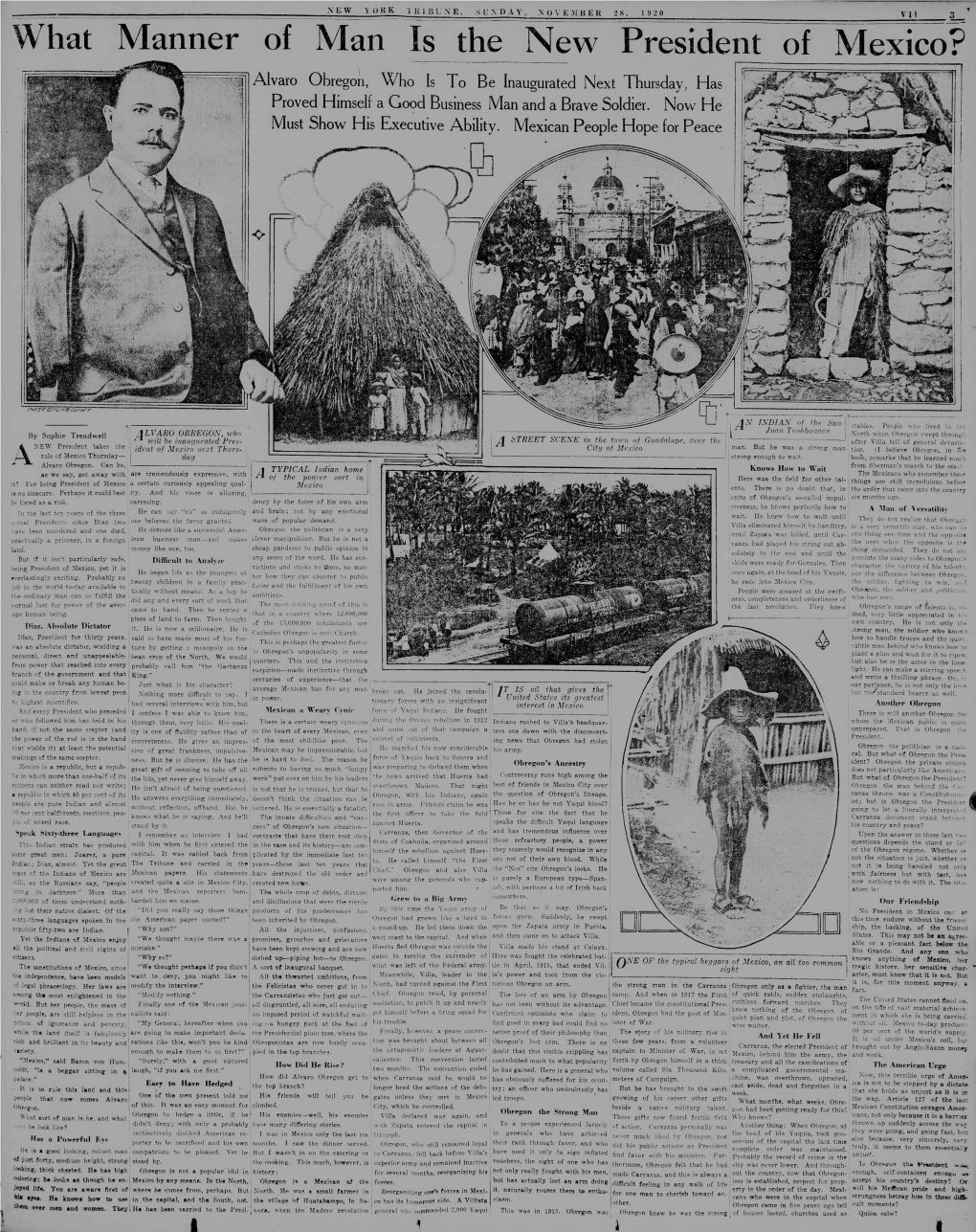 What Manner of Man Is the New President of Mexico? Alvaro Obregon, Who Is to Be Inaugurated Next Thursday, Has Proved Himself a Good Business Man and a Brave Soldier
