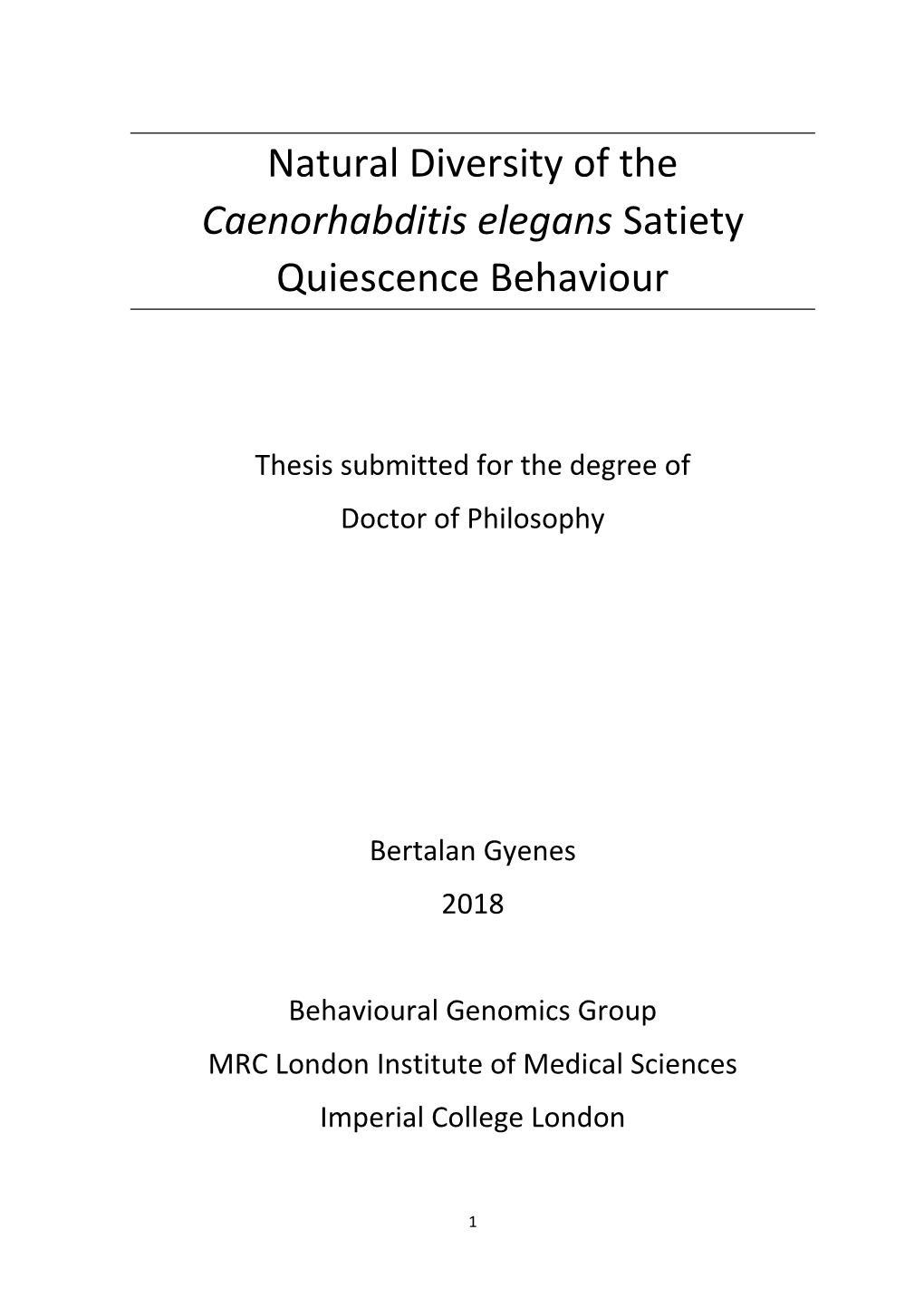 Natural Diversity of the Caenorhabditis Elegans Satiety Quiescence Behaviour