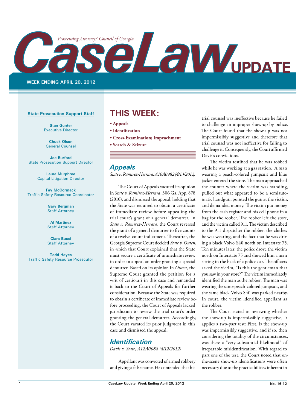 Caselaw Update No. 16-12, Week Ending 4-20-12