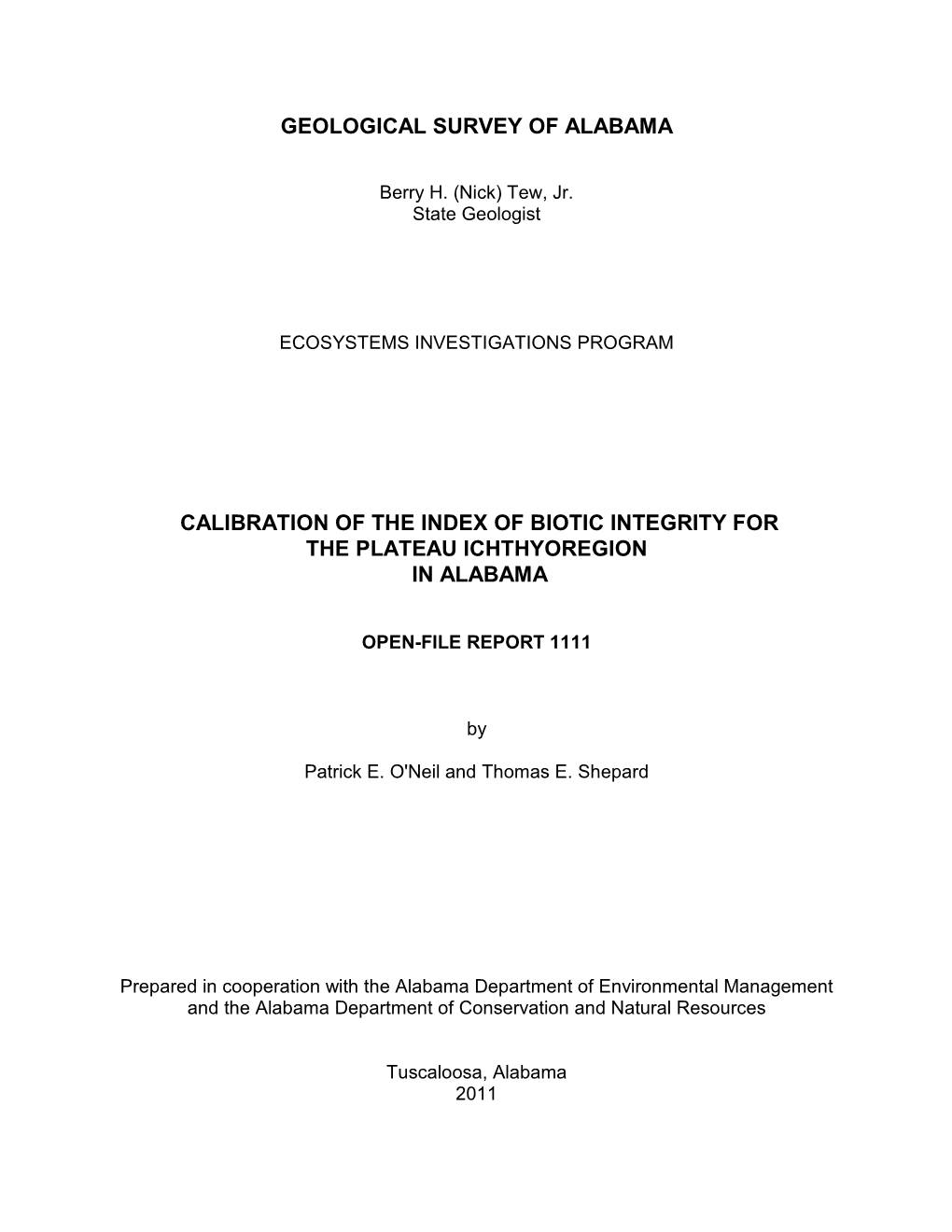 Geological Survey of Alabama Calibration of The