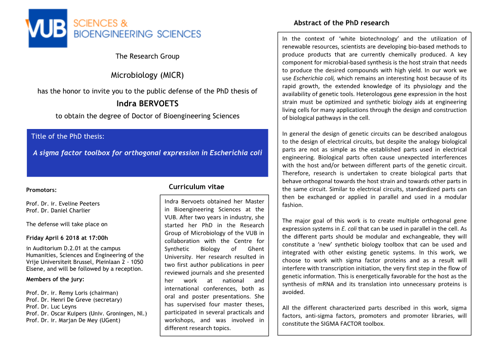 Microbiology (MICR) Indra BERVOETS