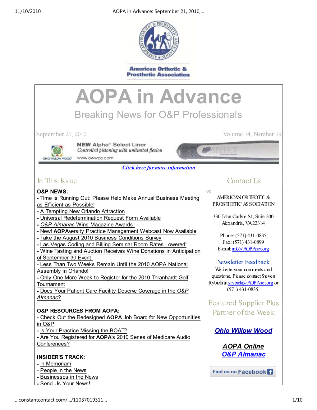 AOPA in Advance: September 21, 2010, Volume 14, Number 19