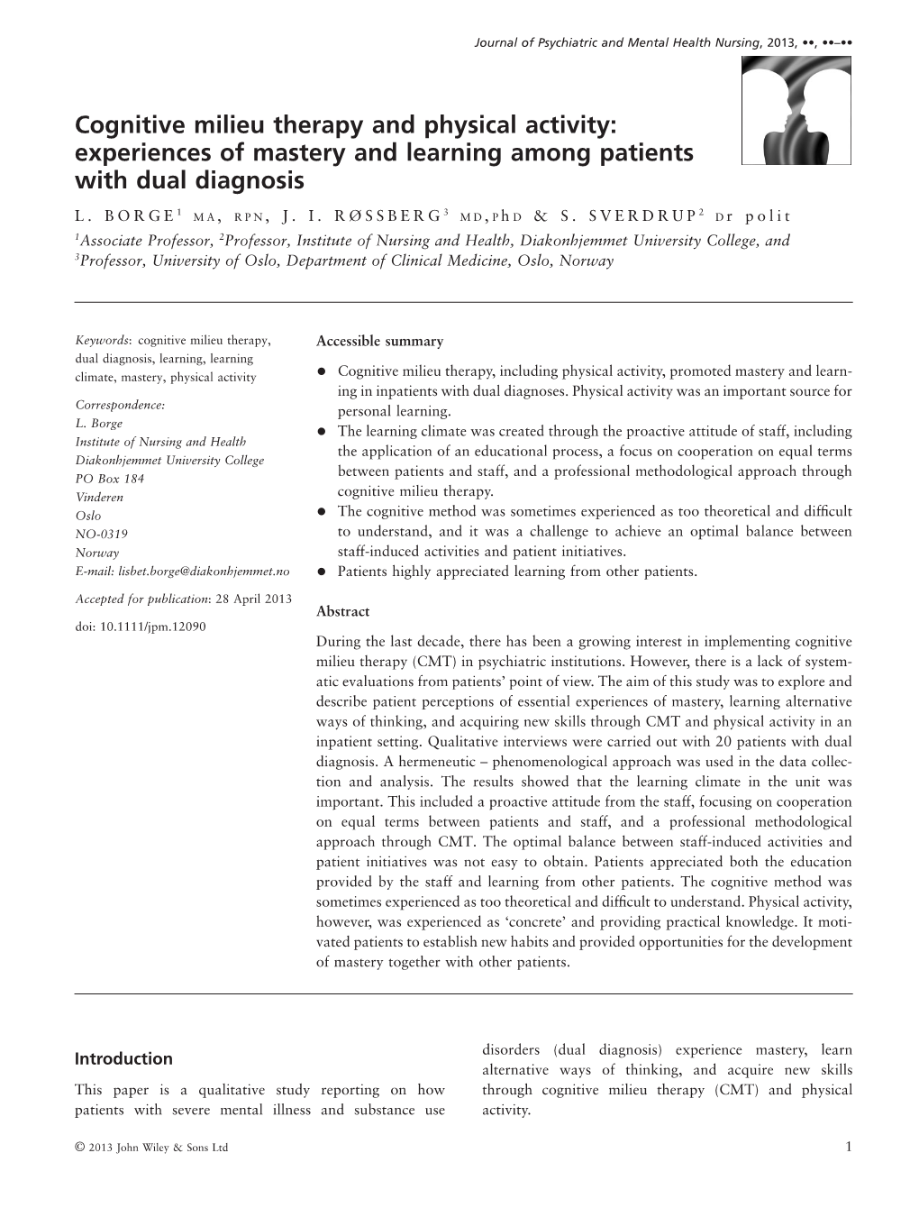 Cognitive Milieu Therapy and Physical Activity: Experiences of Mastery and Learning Among Patients with Dual Diagnosis