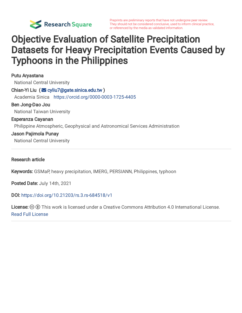 Objective Evaluation of Satellite Precipitation Datasets for Heavy Precipitation Events Caused by Typhoons in the Philippines