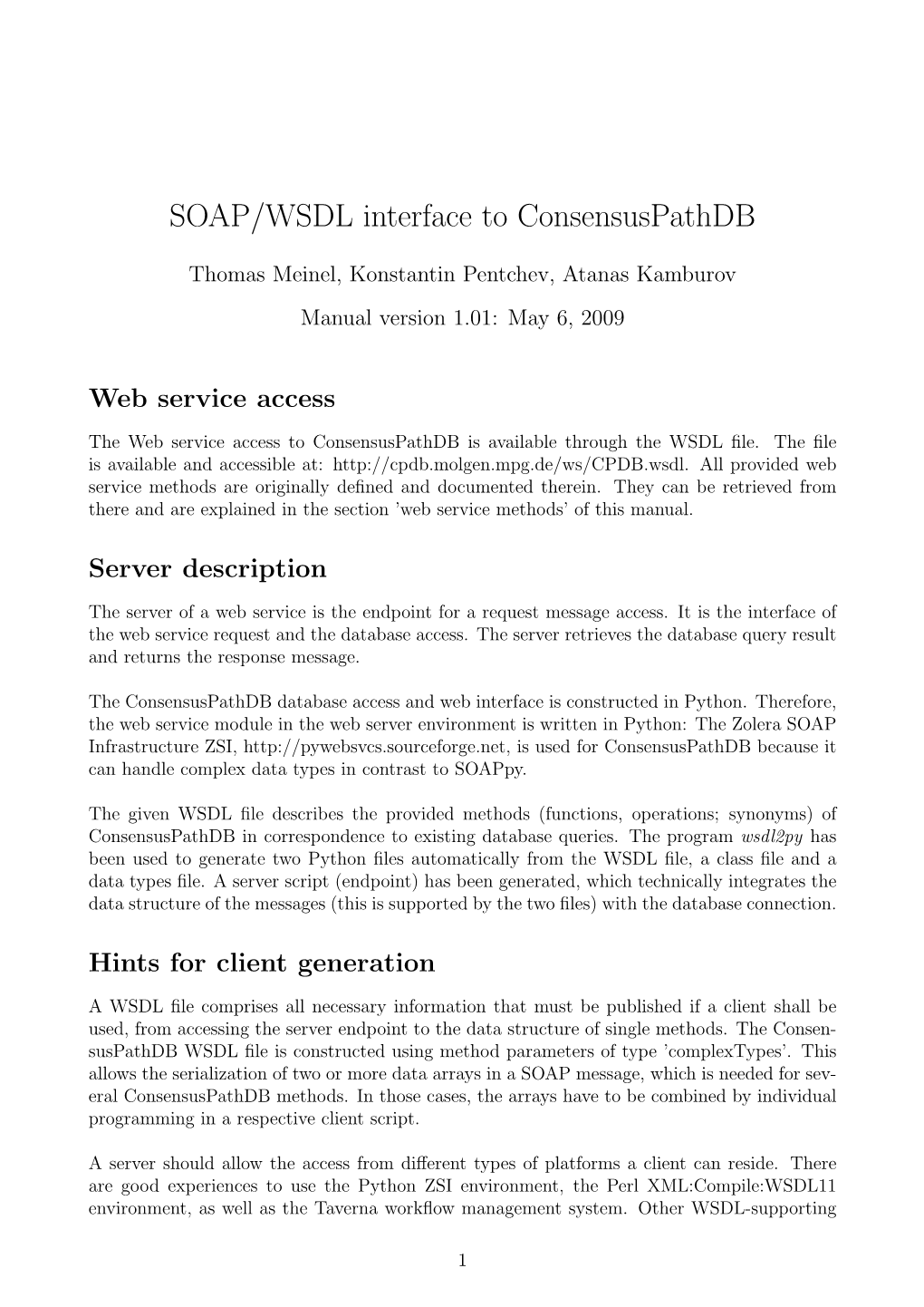 SOAP/WSDL Interface to Consensuspathdb