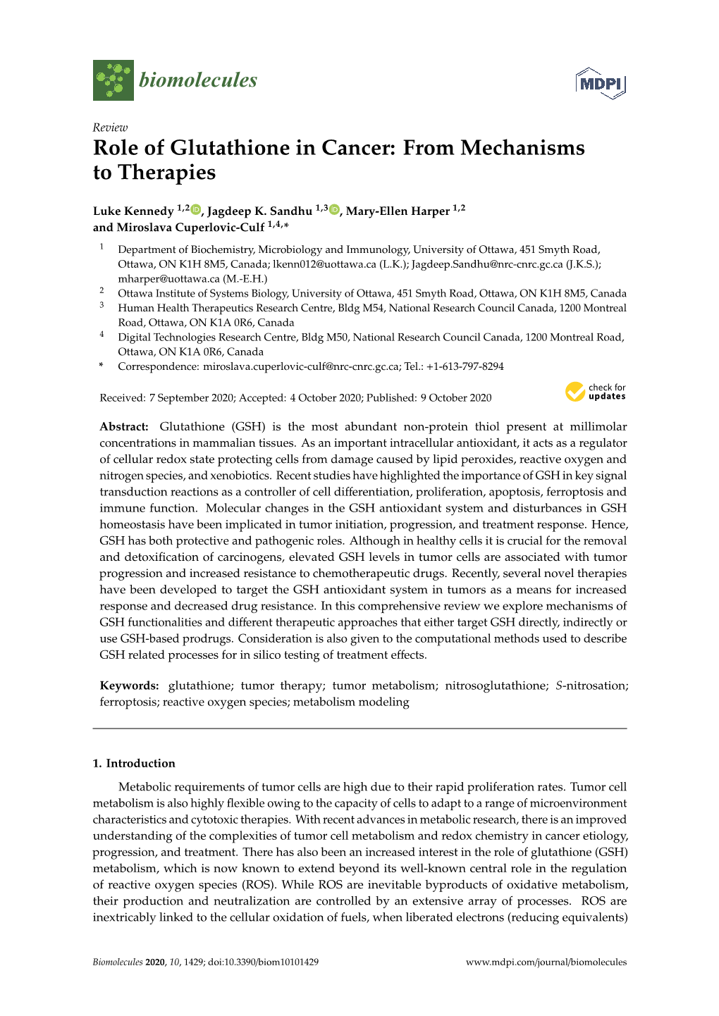 Role of Glutathione in Cancer: from Mechanisms to Therapies