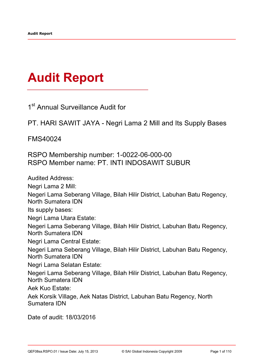 RSPO Audit Report