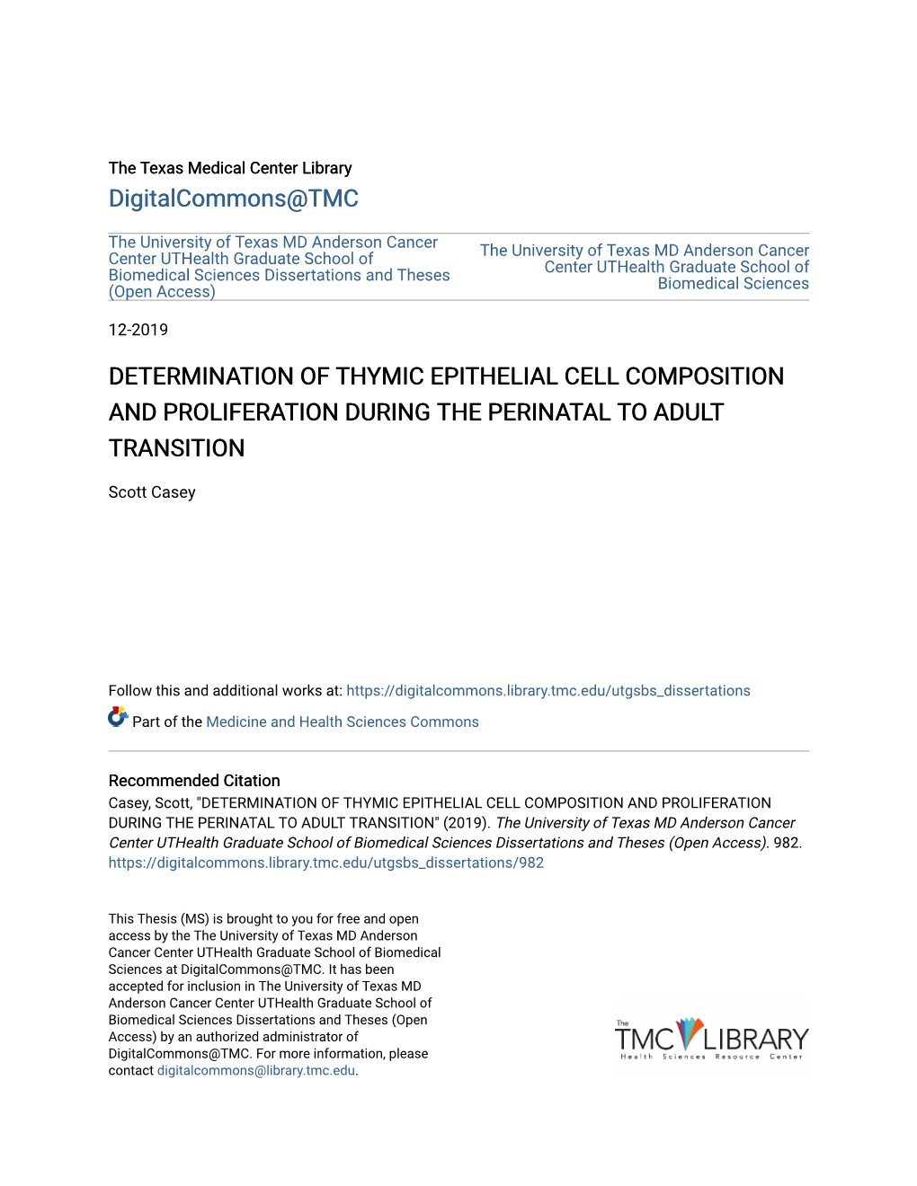 Determination of Thymic Epithelial Cell Composition and Proliferation During the Perinatal to Adult Transition