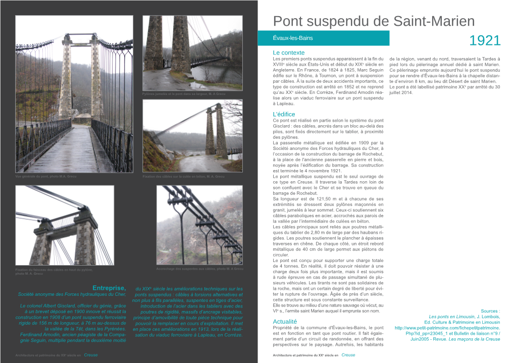 Pont Suspendu De Saint-Marien 1921