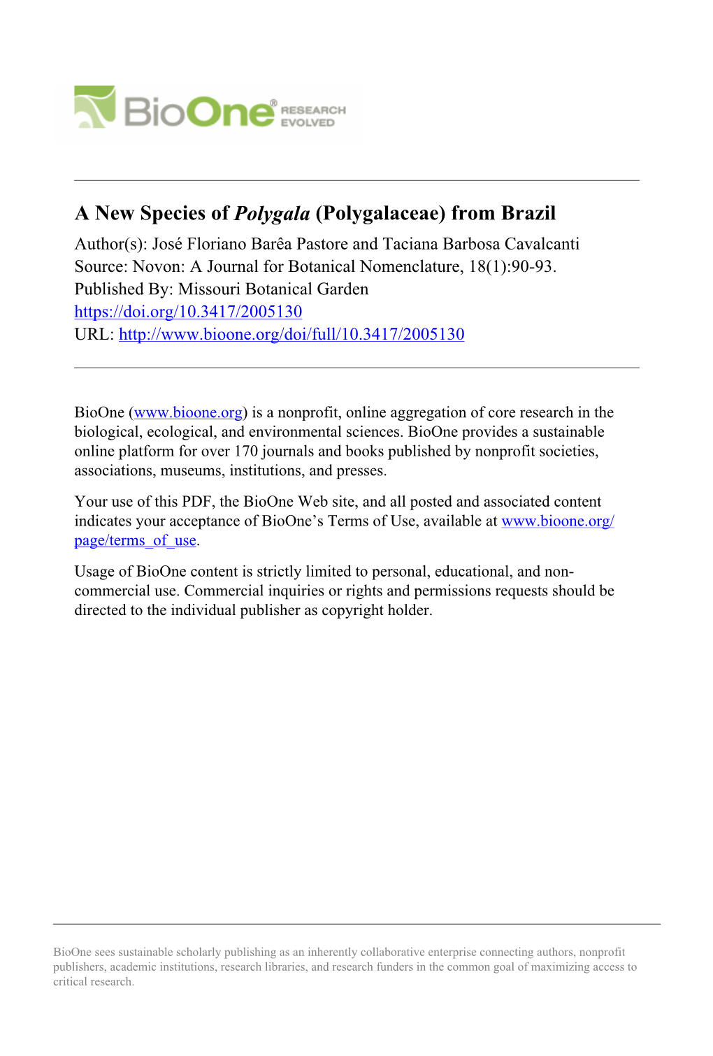 A New Species of Polygala (Polygalaceae) from Brazil