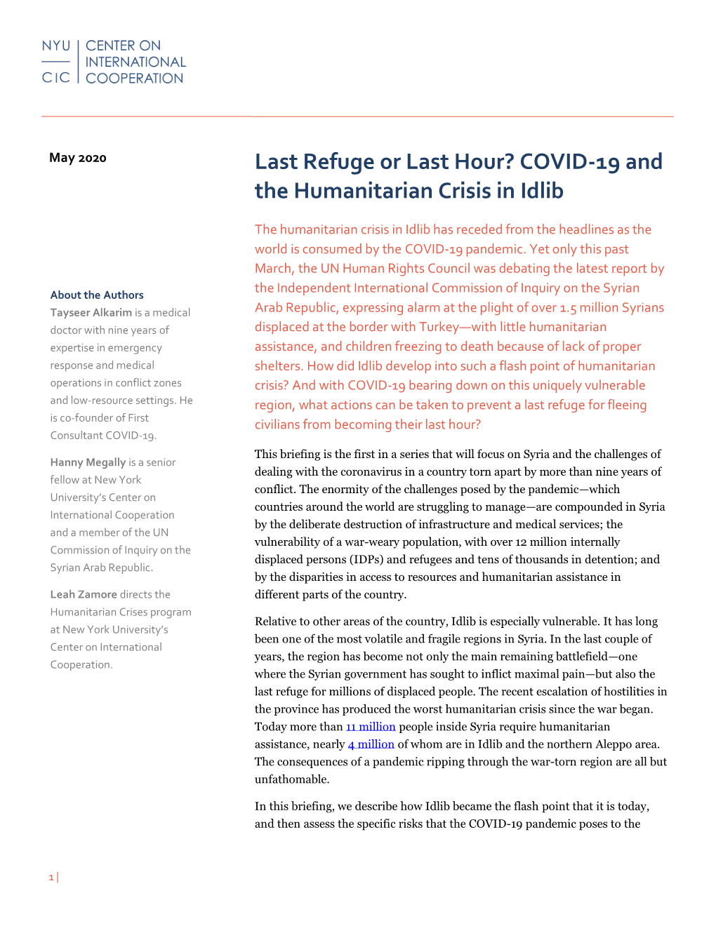 COVID-19 and the Humanitarian Crisis in Idlib