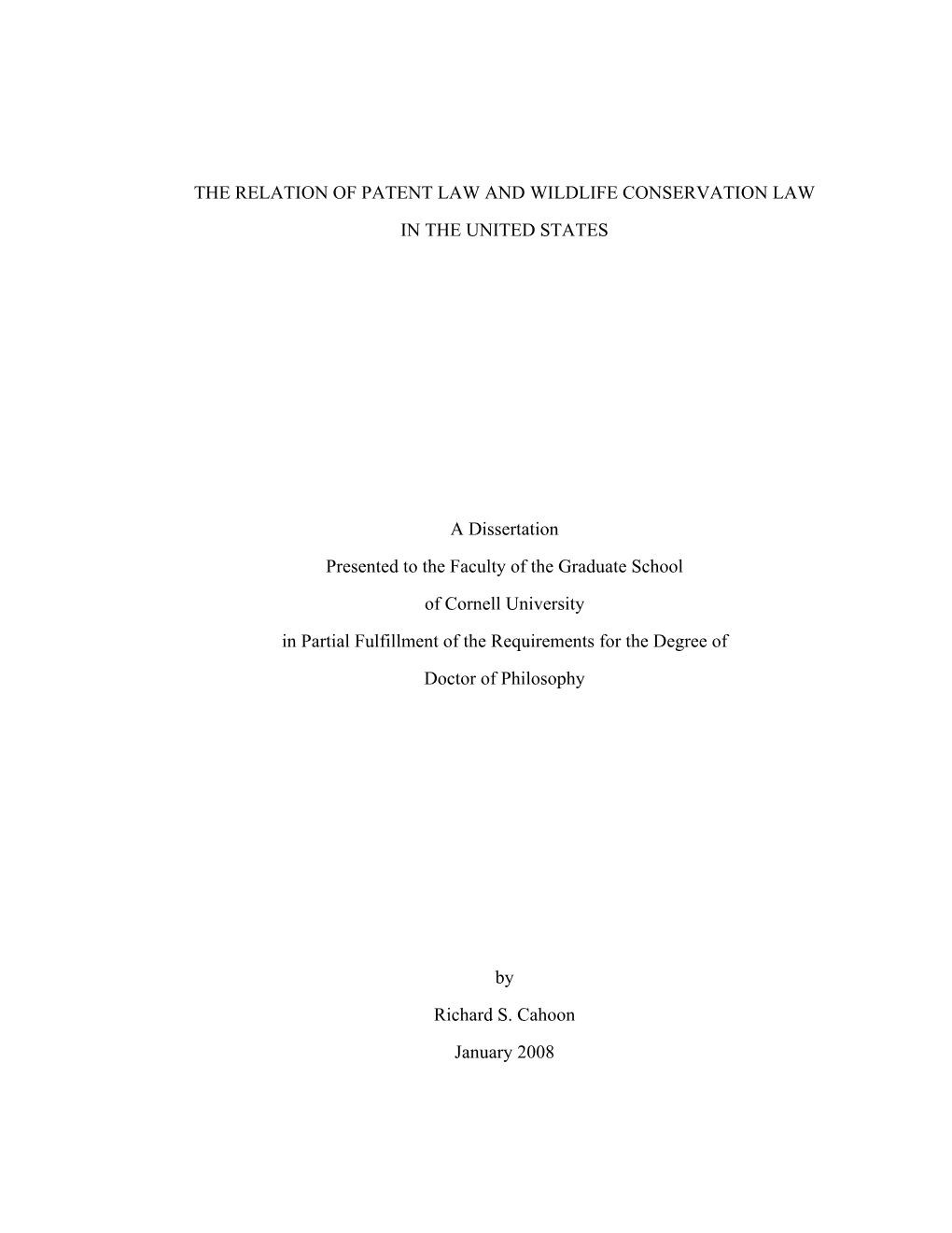 The Relation of Patent Law and Wildlife Conservation Law in the United States