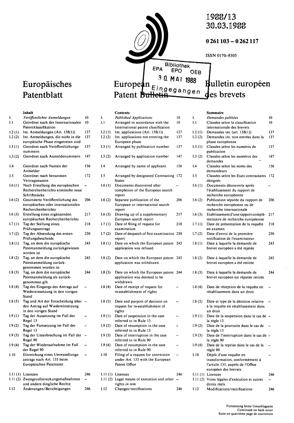 European Patent Bulletin 1988/13