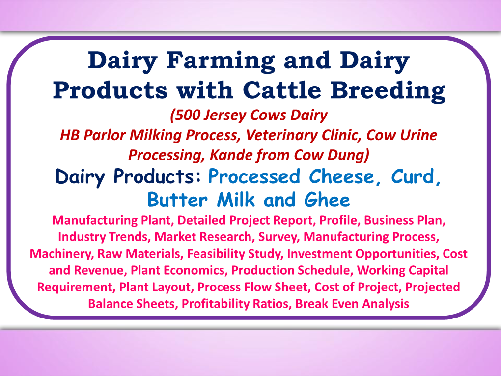 Dairy Farming and Dairy Products with Cattle Breeding (500 Jersey Cows