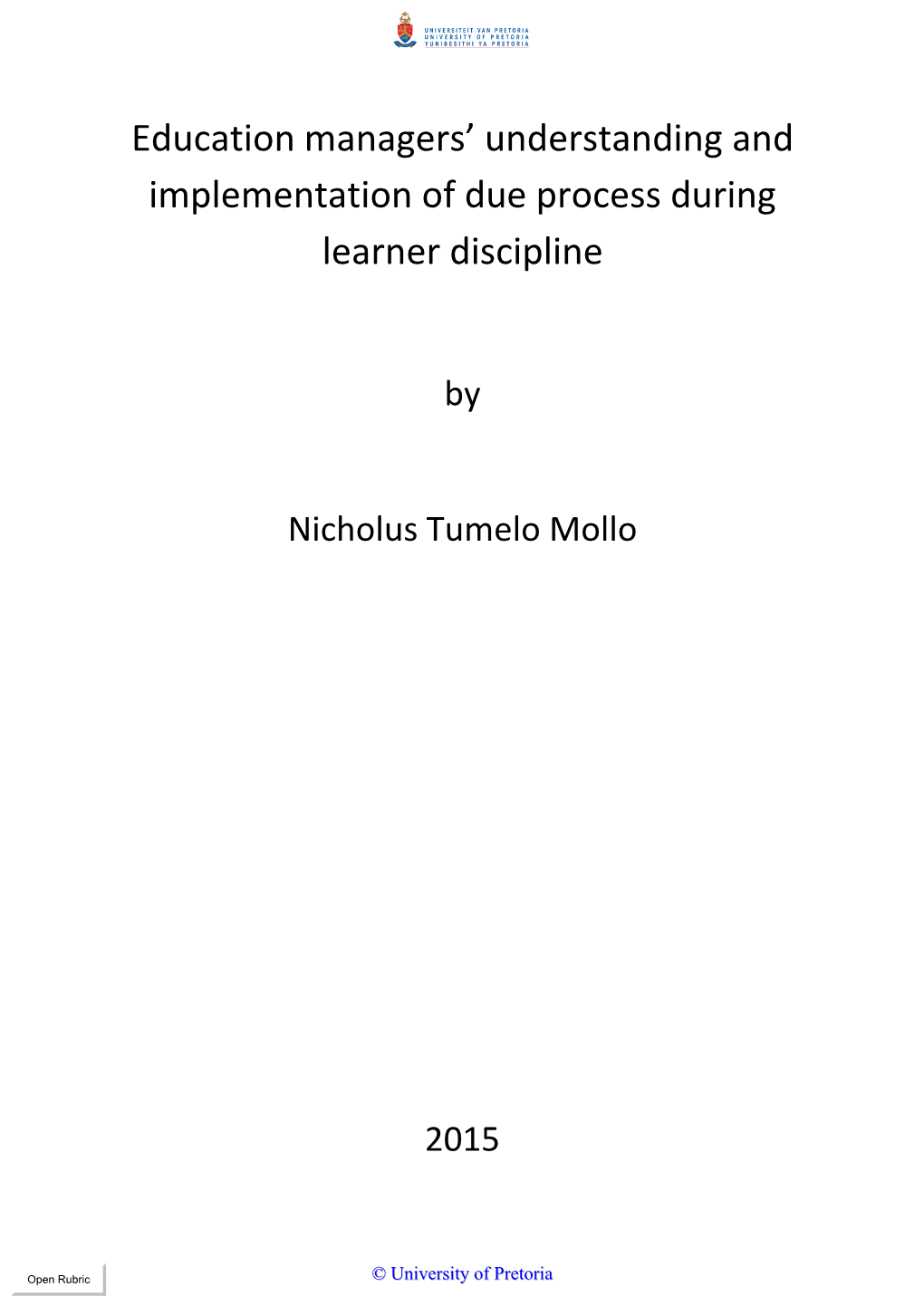 Education Managers' Understanding and Implementation of Due Process During Learner Discipline"