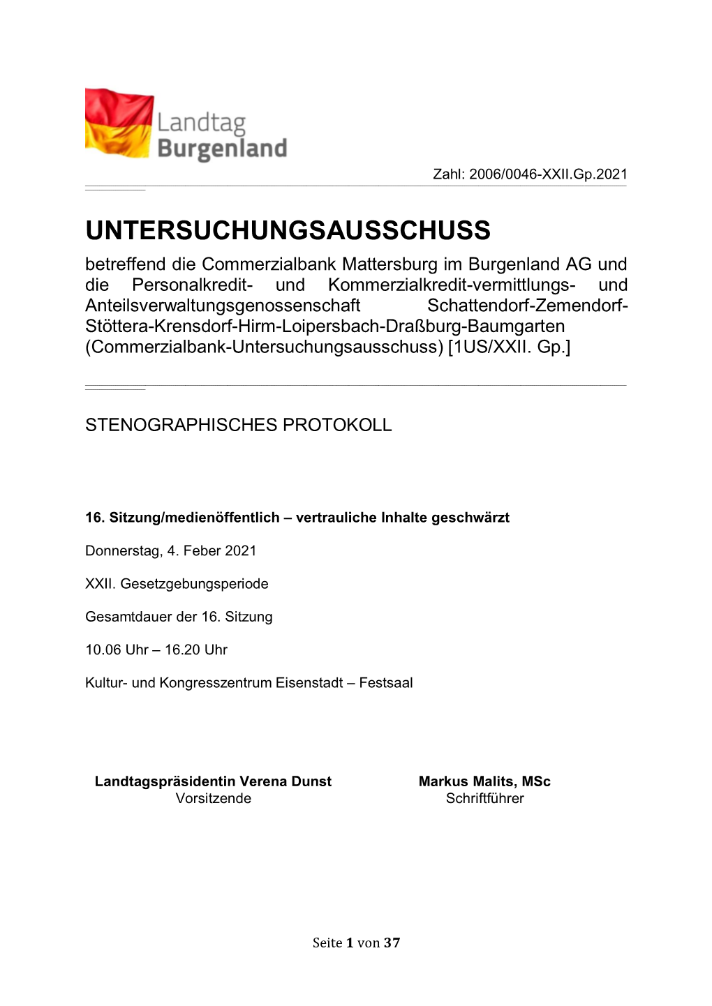 Stenografisches Protokoll Ludwig