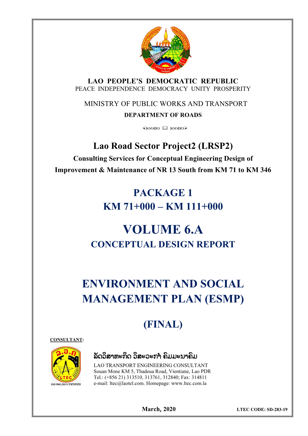 Volume 6.A Conceptual Design Report