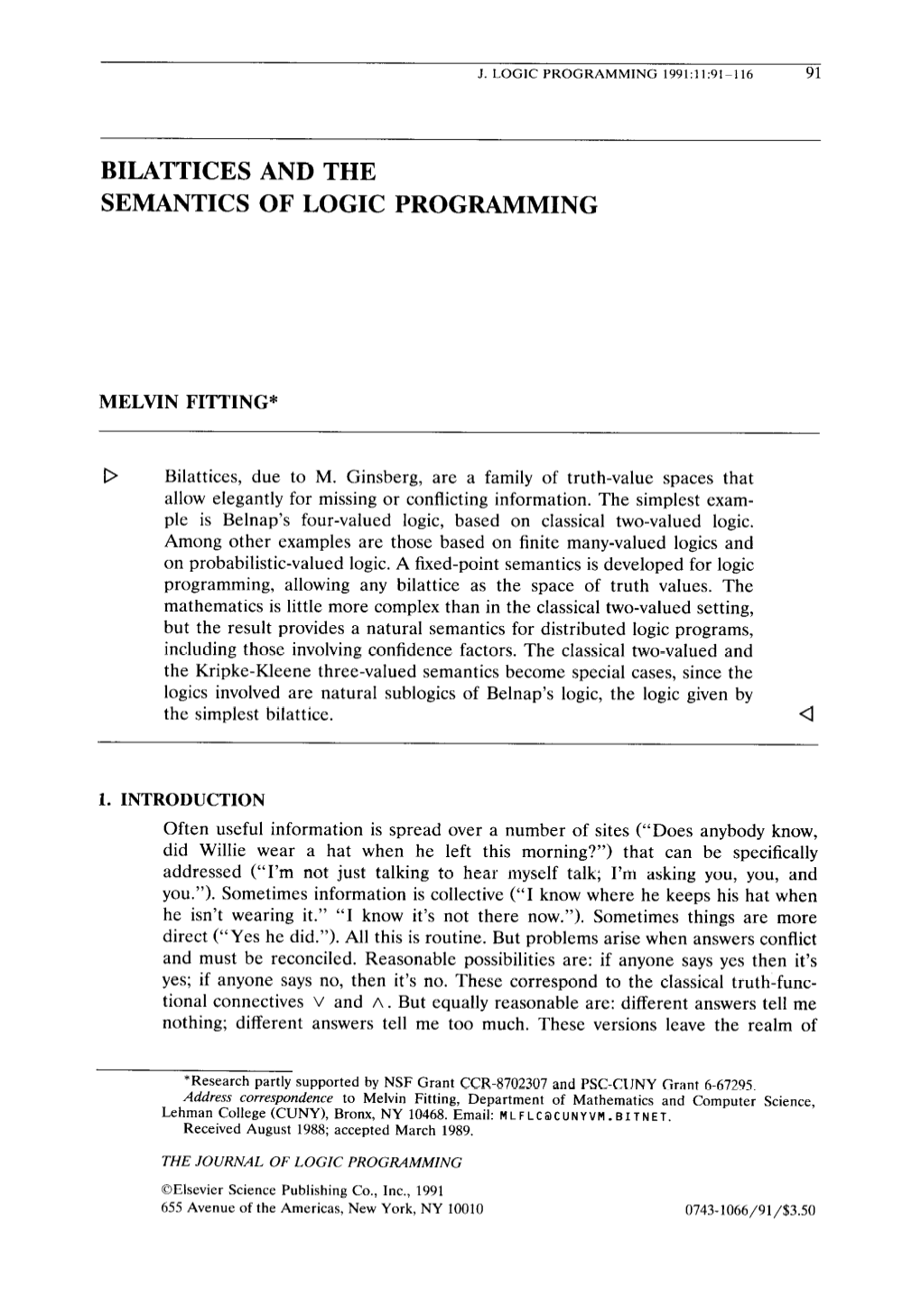 Bilattices and the Semantics of Logic Programming